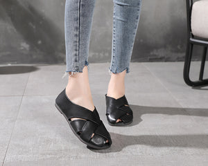 Giày da retro đan mắt cáo rỗng mũi tròn - OD0771