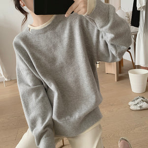 Áo len dệt kim dài tay cổ tròn xẻ kiểu hai lớp - NU7869