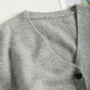 Áo khoác len cashmere dài tay cổ V kiểu gân nổi - NU7734
