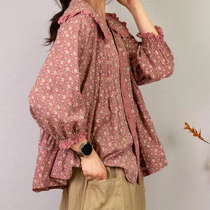 Áo sơ mi linen Morigirl dài tay in hoa liti  - NU8301