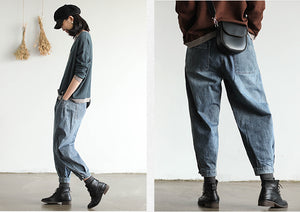 Quần baggy denim một màu lưng thun khuy gấu - NU3421 - kamaka.vn - thời trang nhật