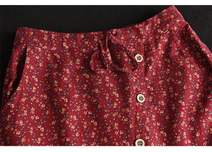 Chân váy linen lưng thun thắt dây xẻ tà chéo in hoa liti - NU8317