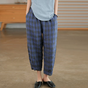 Quần baggy linen kẻ caro lưng thun hai túi chéo - NU7063