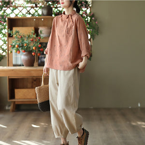 Áo sơ mi linen dài tay cổ pipi in hình ngộ nghĩnh - NU8257