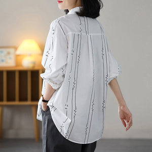 Áo sơ mi dài tay cổ đức vạt mullet in đừng ziczac - NU7596