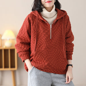 Áo hoodies len nhung đập caro dài tay chần lông - NU8087