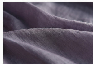 Áo sơ mi linen ngắn tay cổ lá sen ba khuy kiểu thêu hoa văn - NU7164
