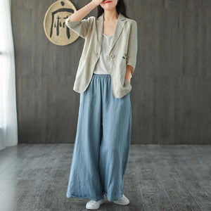 Áo khoác vest linen ngắn tay hai túi thêu nhành hoa - NU7190