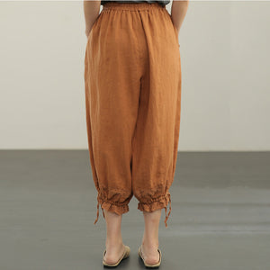 Quần baggy linen lưng thun thêu giỏ hoa ống túm dây rút - NU6631