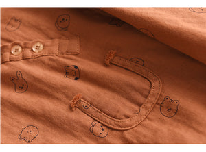 Áo sơ mi linen dài tay cổ pipi in hình ngộ nghĩnh - NU8257