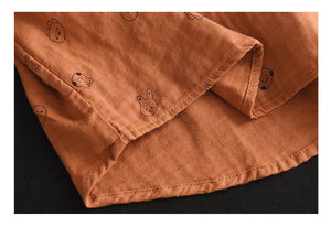 Áo sơ mi linen dài tay cổ pipi in hình ngộ nghĩnh - NU8257