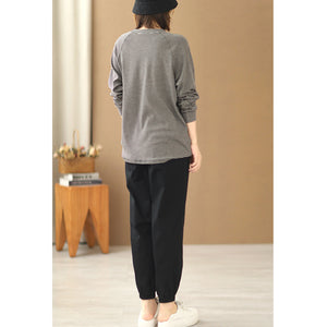 Áo T-shirt dài tay cổ tròn kẻ sọc nhỏ - NU7696