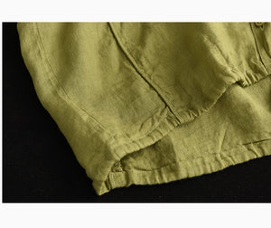 Áo sơ mi linen ngắn tay cổ V túi tròn kiểu - NU7059