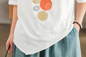 Áo T-shirt ngắn tay cổ tròn vạt chéo in những vòng tròn - NU7243
