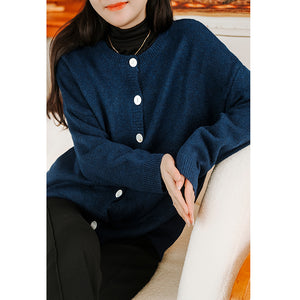 Áo khoác len cardigan dài tay cổ tròn hai túi vuông - NU7836
