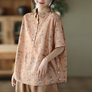 Áo sơ mi linen ngắn tay cổ đức in những chú cú ngộ nghĩnh - NU7066