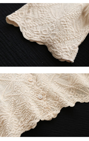 Áo khoác cardigan linen ngắn tay thêu hoa văn cổ V - NU8663