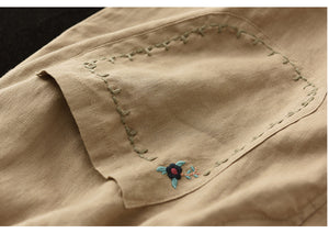 Quần baggy linen lưng thun ba túi thêu hoa lá - NU6815