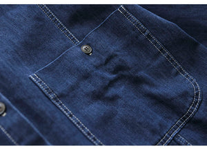 Áo khoác denim retro dài tay cổ đức một túi lớn - NU7713