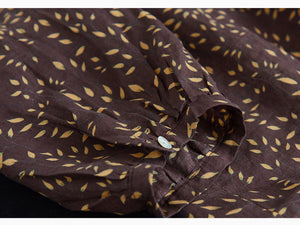 Áo sơ mi linen tay lửng cổ đứng in hoa văn - NU6920