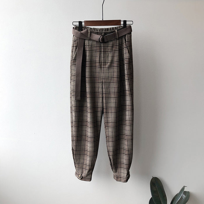 Quần baggy linen kẻ caro kèm thắt lưng - NU4593