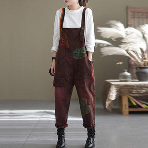 Quần baggy yếm retro in lá màu sắc - NU6625