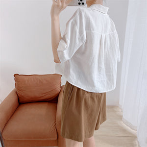 Áo sơ mi linen ngắn tay cổ sen nhọn hai túi vuông - NU7511
