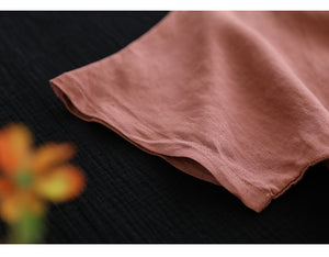 Áo sơ mi linen ngắn tay cổ đứng khuy tròn cài lệch - NU6918