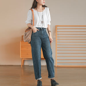 Quần baggy denim ống suông hai túi chéo retro - NU6440