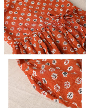 Đầm liền linen tay lửng cổ V hoa văn những vòng tròn - NU8260