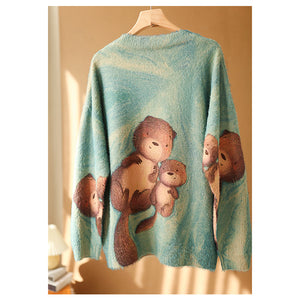 Áo len cashmere dài tay vẽ hoạt hình - NU6169