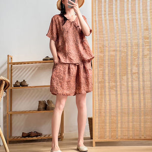 Bộ đồ gồm áo sơ mi ngắn tay khuy tàu và quần sooc in hoa liti - NU7210