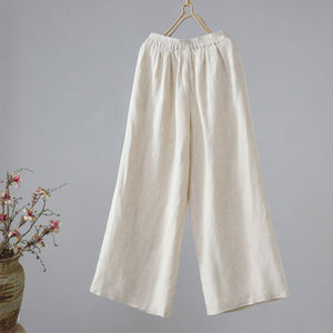Quần baggy linen lưng cao thêu hoa văn ống rộng - NU8413