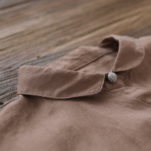 Áo sơ mi linen ngắn tay cổ pipi khuy tròn màu sắc - NU5682