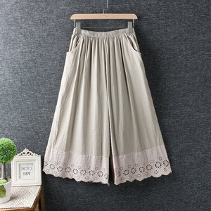 Quần baggy lưng thun ống rộng thêu hoa lá - NU7006