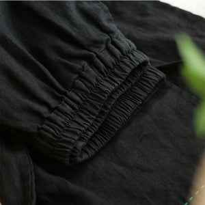 Quần baggy linen lưng thun ống rộng may chỉ nổi - NU7694
