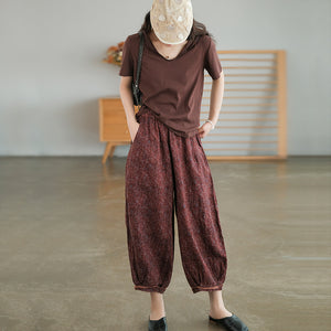 Quần baggy linen lưng thun hoa văn trừu tượng ống rộng - NU7085
