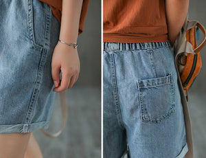 Quần sooc denim gấu gấp hai khuy cài - NU4053