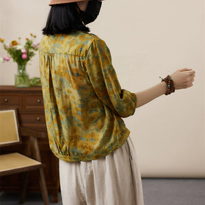 Áo sơ mi tay lửng cổ V in hoa văn retro - NU8555