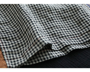 Áo T-shirt linen ngắn tay cổ tròn chắp vá mảng màu caro - NU7274