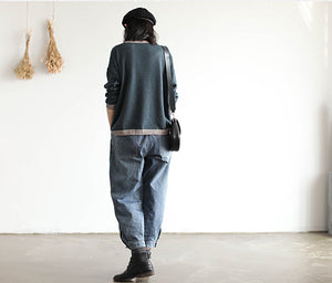 Quần baggy denim một màu lưng thun khuy gấu - NU3421 - kamaka.vn - thời trang nhật