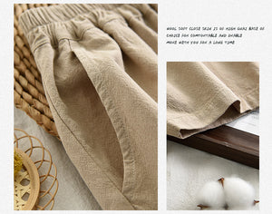 Quần baggy linen lưng thun ống rộng hai túi chéo - NU6743