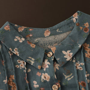 Áo sơ mi linen dài tay cổ đức xếp ly in hoa lá - NU8106