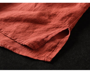 Áo sơ mi linen dài tay cổ đức may hai dải vải  - NU6717