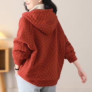 Áo hoodies len nhung đập caro dài tay chần lông - NU8087