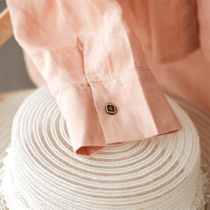 Áo sơ mi linen dài tay cổ đức thêu những chiếc lá - NU7483