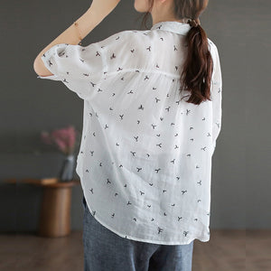 Áo sơ mi linen ngắn tay cổ đức in mỏ neo - NU7424
