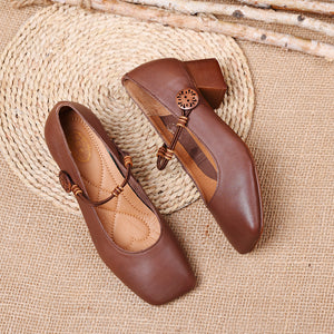 Giày da retro mũi vuông đế cao có quai - NU6029