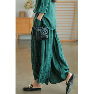 Quần baggy lưng thun ống rộng thêu hoa văn nổi - NU7542