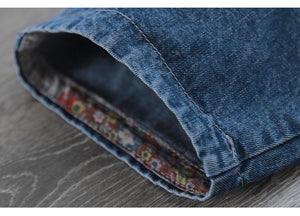 Quần baggy denim thêu chuồn chuồn và hoa bồ công anh - NU7602